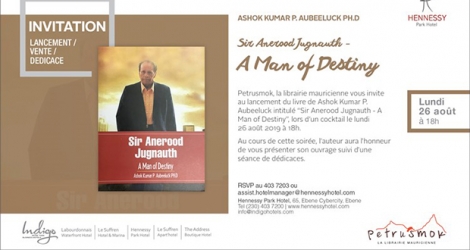 Le Hennessy Park Hotel avait déjà envoyé les invitations, pour ce lundi 26 août, pour le lancement du livre d’Ashok Kumar Aubeeluck sur sir Anerood Jugnauth.