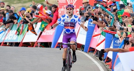 L'Espagnol Angel Madrazo vainqueur au sommet du col de Javalambre, le 28 août 2019.