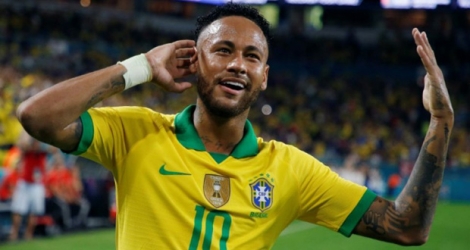 Neymar célèbre son but pour le Brésil contre la Colombie en match amical, le 6 septembre 2019 à Miami (Etats-Unis).
