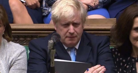 Le Premier ministre britannique Boris Johnson sur une image tirée d'une vidéo fournie par le Parlement, le 9 septembre 2019 à Londres.