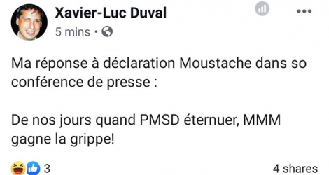 Xavier-Luc Duval a laissé un commentaire sur sa page Facebook.