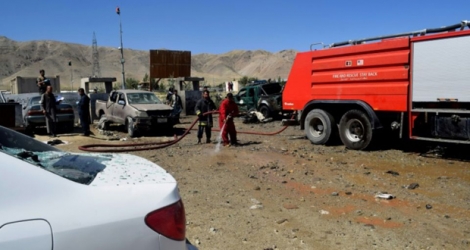 Le site d'un attentat suicide commis le 17 septembre 2019 lors d'un meeting électoral du président afghan Ashraf Ghani à Charikar, province de Parwan.