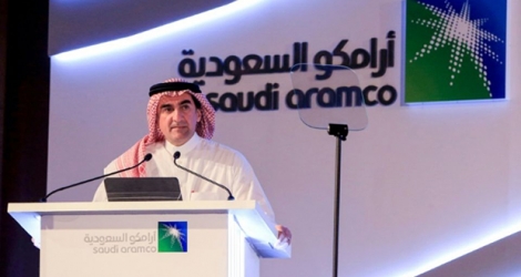 Le président du Conseil d'administration du géant pétrolier Aramco, Yasir al-Rumayyan, lors d'une conférence de presse à Dhahran, en Arabie saoudite, le 3 novembre 2019.