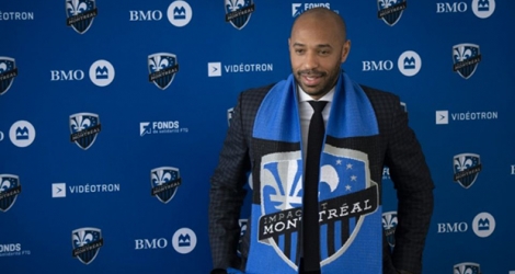 Thierry Henry lors de sa première conférence de presse en tant qu'entraîneur de l'Impact de Montréal, le 18 novembre 2019 à Montréal, au Canada.