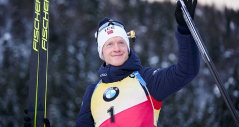 Le biathlète norvégien Johannes Boe après sa victoire en poursuite à Hochfilzen en Autriche, le 14 décembre 2019.