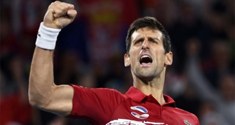 Novak Djokovic lors de sa victoire face à Rafael Nadal en finale de l'ATP Cup, à Sydney, le 12 janvier 2020.