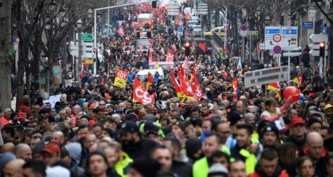 Défilé à Marseille contre la réforme des retraites au 51è jour de mobilisation, le 24 janvier 2020.