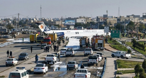 Un avion de la compagnie Caspian Airlines a fait une sortie de piste, le 27 janvier 2020 à Bandar-e Mahchar (sud-ouest de l'Iran).