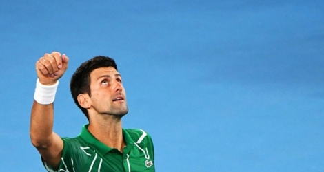Le Serbe Novak Djokovic vainqueur du Canadien Milos Raonic en quart de finale de l'Open d'Australie, à Melbourne, le 28 janvier 2020.