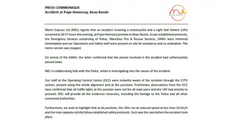 La direction de Metro Express Ltd a réagi par voie de communiqué près de cinq heures après l’accident de Barkly.
