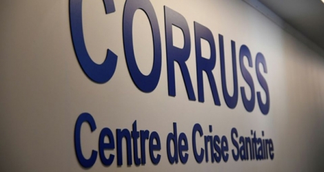 Le logo du Centre operationnel de regulation et de reponse aux urgences sanitaires et sociales (Corruss), le centre de crise sanitaire du coronavirus en France, le 3 mars 2020 à Paris.
