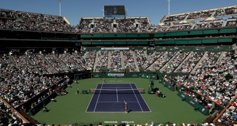 Le court central du tournoi d'Indian Wells lors de la finale dames entre Angelique Kerber et Bianca Andreescu le 16 mars 2019.