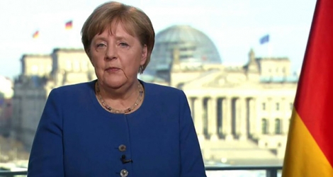 Capture d'écran de l'allocution télévisée d'Angela Merkel sur la chaîne ARD, le 18 mars 2020.