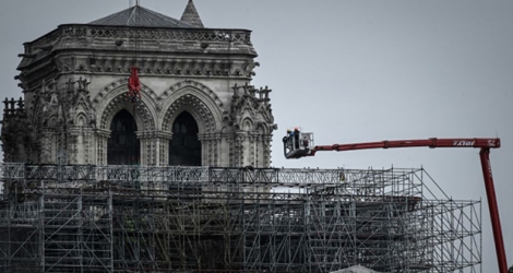 Début des opérations préparant le démontage de l'échafaudage de Notre-Dame, le 8 juin 2020.