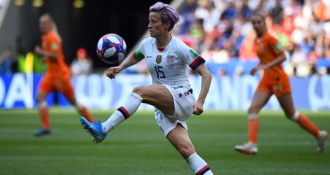 Megan Rapinoe, l'une des figures emblématiques du football féminin, lors de la finale de la coupe du monde 2019 en France, le 7 juillet à Lyon.