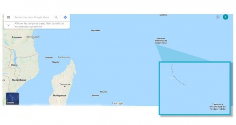 Sur Google Map, à hier, les Chagos étaient territoire britannique et non mauricien. Reproduire une telle image pourrait valoir une amende ou la prison pour trahison.