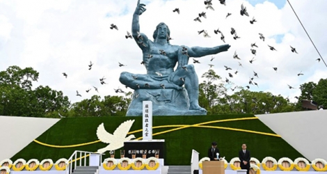 Cérémonie du 75e anniversaire de la bombe atomique de Nagasaki, le 9 août 2020.