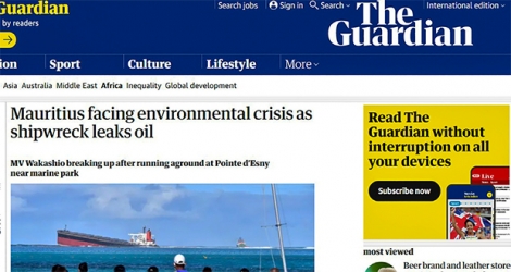 Publié le jeudi 6 août, cet article du site d’information The Guardian mentionne la crise environnementale causée par l’échouement du vraquier.