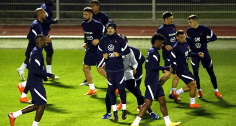 Les joueurs de l'équipe de France lors d'une séance d'entraînement à Clairefontaine, près de Paris, le 10 novembre 2020.