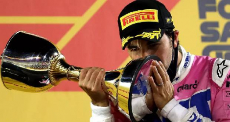 Le Mexicain Sergio Pérez (Racing Point) vainqueur du GP de Sakhir, à Bahreïn, le 6 décembre 2020 KAMRAN JEBREILI POOL/AFP