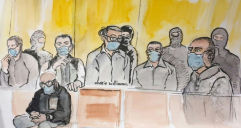 Croquis d'audience au procès des attentats de janvier 2015, le 16 décembre 2020 devant la cour d'assises spéciale de Paris Photo Marie WILLIAMS. AFP