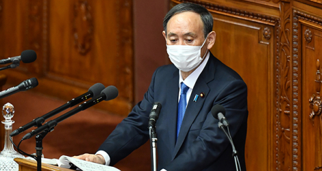  Yoshihide Suga, qui s'exprimait lors de la réouverture de la session parlementaire.