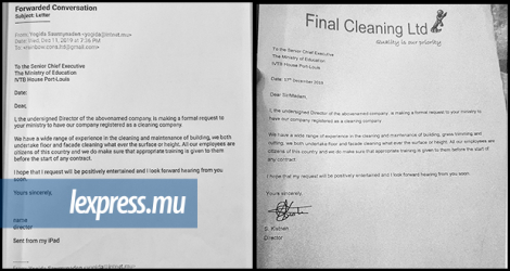 Le 11 décembre 2019, Yogida Sawmynaden envoie le format d’une lettre pré-rédigée à Soopramanien Kistnen pour qu’il propose les services de son entreprise au ministère de l’Éducation. C’est ce que fera Kistnen. 