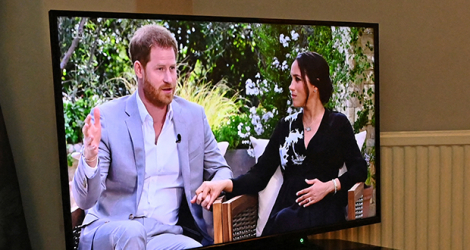 Le prince Harry et Meghan, duchesse de Sussex, lors de leur entretien avec Oprah Winfrey, le 16 février, diffusé le 7 mars sur CBS.