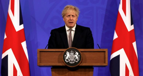 Le Premier ministre britannique Boris Johnson lors d'une conférence sur la situaiton sanitaire le 10 mai 2021 à Londres. afp.com - Dan Kitwood