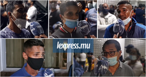 Yasin Emamdee, Swapneel Rama, Rye Joorawon, Jameer Allyhosain et Shan Ip témoignent de leur incrédulité, samedi 15 mai, devant la City Clinic.