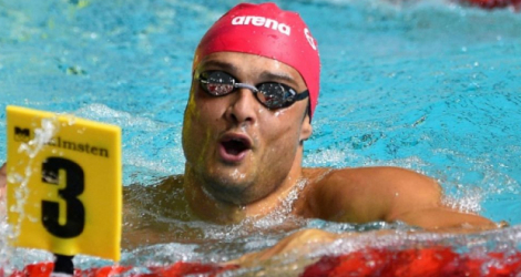 Le Français Florent Manaudou réagit après avoir participé à la finale du 50 m nage libre masculin lors du meeting EuroMeet au Centre aquatique «d'Coque» à Luxembourg, le 25 janvier 2020  AFP/ARCHIVES - JEAN-CHRISTOPHE VERHAEGEN