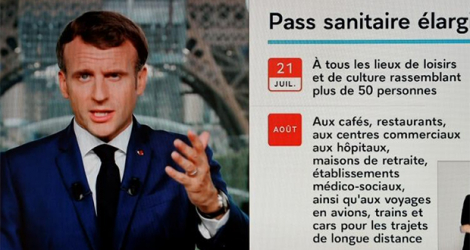 Capture d'écran d'Emmanuel Macron, lors de son allocution du 12 juillet 2021, à Paris.