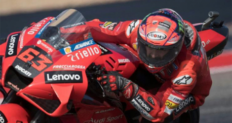 L'Italien Francesco Bagnaia (Ducati), lors des essais libres du Grand Prix des Amériques, le 1er octobre 2021 à Austin (Texas).