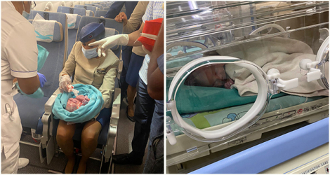 Le bébé a été récupéré par le personnel navigant. Il a été placé dans un incubateur.