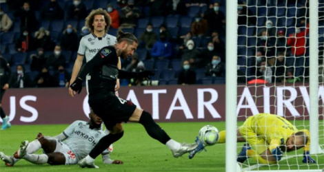 Sergio Ramos double la mise pour Paris lors du large succès (4-0) contre Reims au Parc des Princes, le 23 janvier 2022.