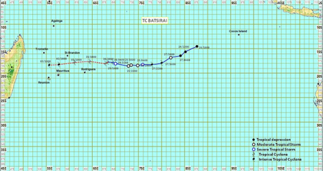 La trajectoire de Batsirai prévue par la météo de Maurice à 10 heures ce dimanche 30 janvier. 