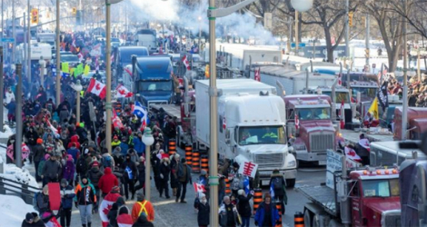 Manifestation de routiers contre les mesures sanitaires à Ottawa (Canada), le 29 janvier 2022. afp.com - Lars Hagberg