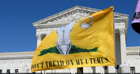 Un drapeau de défenseurs du droit à l'avortement devant la Cour suprême des Etats-Unis à Washington le 4 juin 2022.