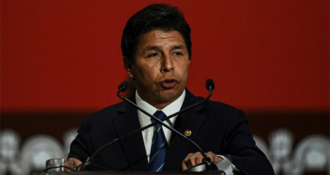 Le président péruvien Pedro Castillo prononce un discours à Lima au Pérou, le 5 octobre 2022.