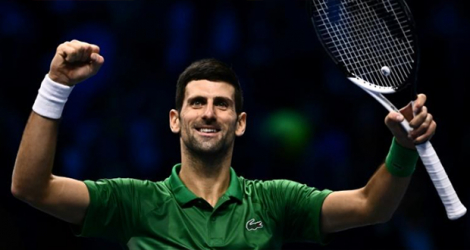 Le Serbe Novak Djokovic, victorieux de l'Américain Taylor Fritz en demi-finale des Masters de Turin samedi 19 novembre 2022.