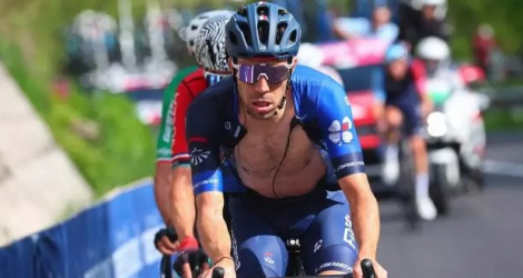 Le Français Thibaut Pinot lors de la 18e étape du Giro, entre Oderzo et Val di Zoldo, le 25 mai 2023. AFP Luca Bettini.