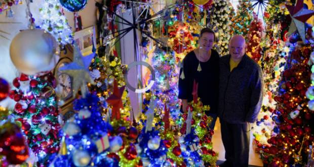 Une maison décorée avec 621 sapins de Noël