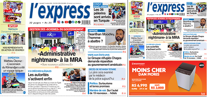 Les grands titres de l'express de ce vendredi 13 octobre 2023