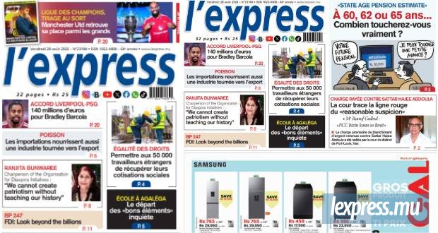 Les grands titres de l'express de ce vendredi 28 août 2026