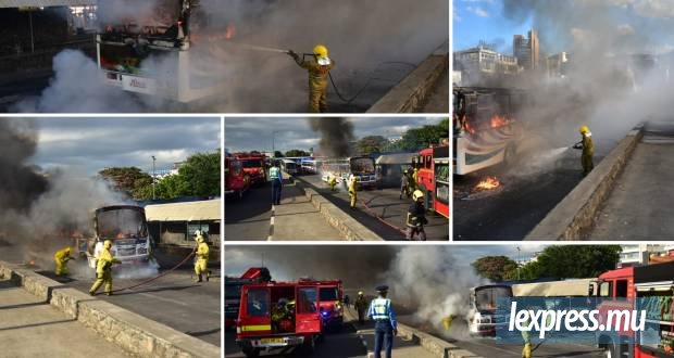 Un autobus en flammes à la Gare du Nord