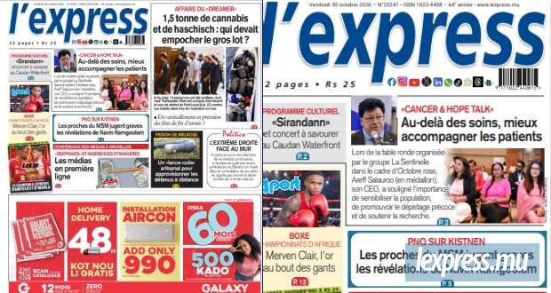 Les grands titres de l'express de ce vendredi 30 octobre 2026
