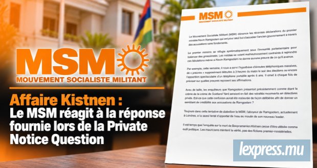 Le MSM réagit à la réponse fournie lors de la Private Notice Question