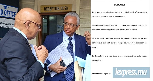 Pravind Jugnauth dénonce des «faussetés» dans le communiqué de police