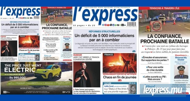 Les grands titres de l'express de ce lundi 19 octobre 2026
