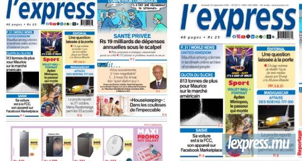 Les grands titres de l'express de ce vendredi 25 septembre 2026
